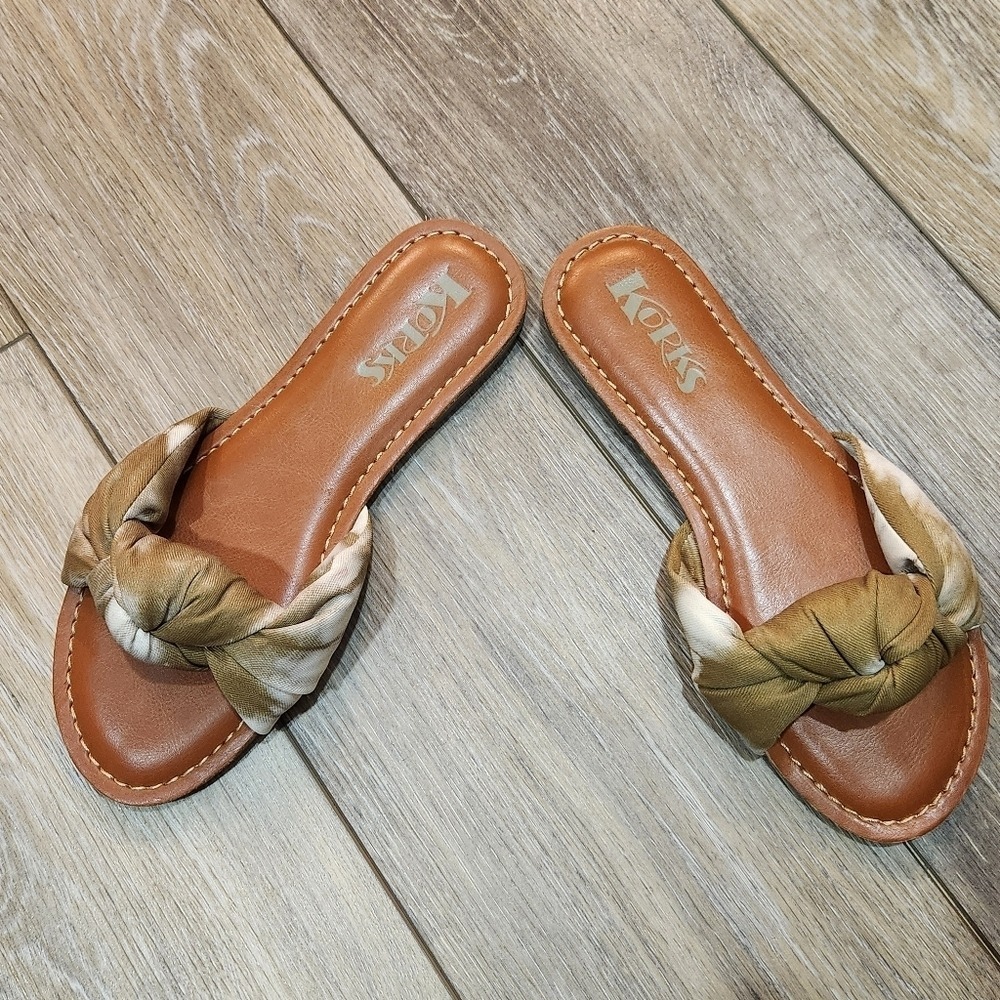 Kork-Ease Women's Light Green Soleil Tiedye Tan  Knot Slide Sandals Size 6